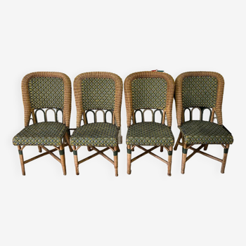 4 chaises en rotin et bambou vintage