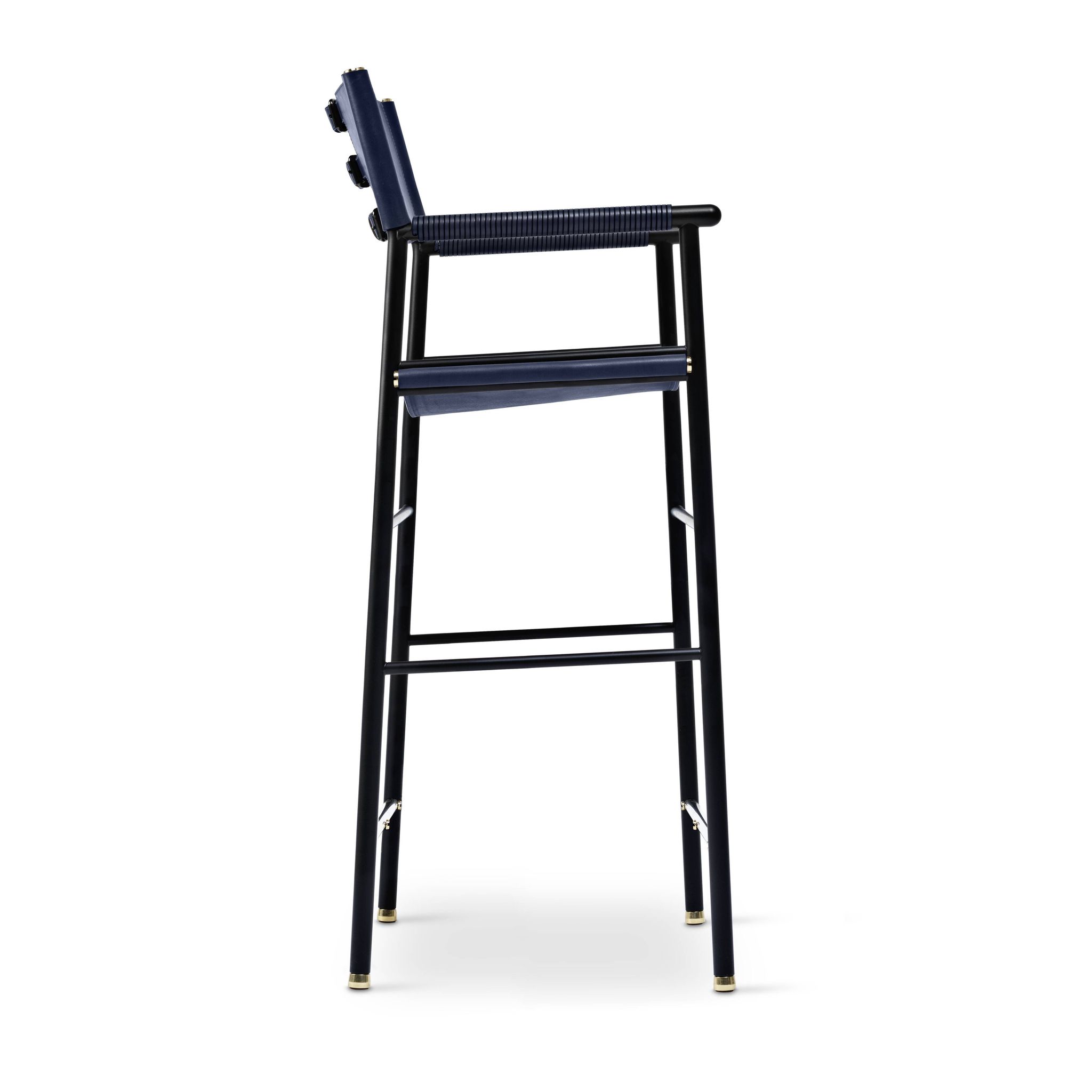 Paire de tabourets de bar avec dossier bleu marine et structure en métal
