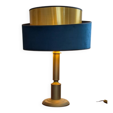 Brass lamp with asymmetrical velvet shade