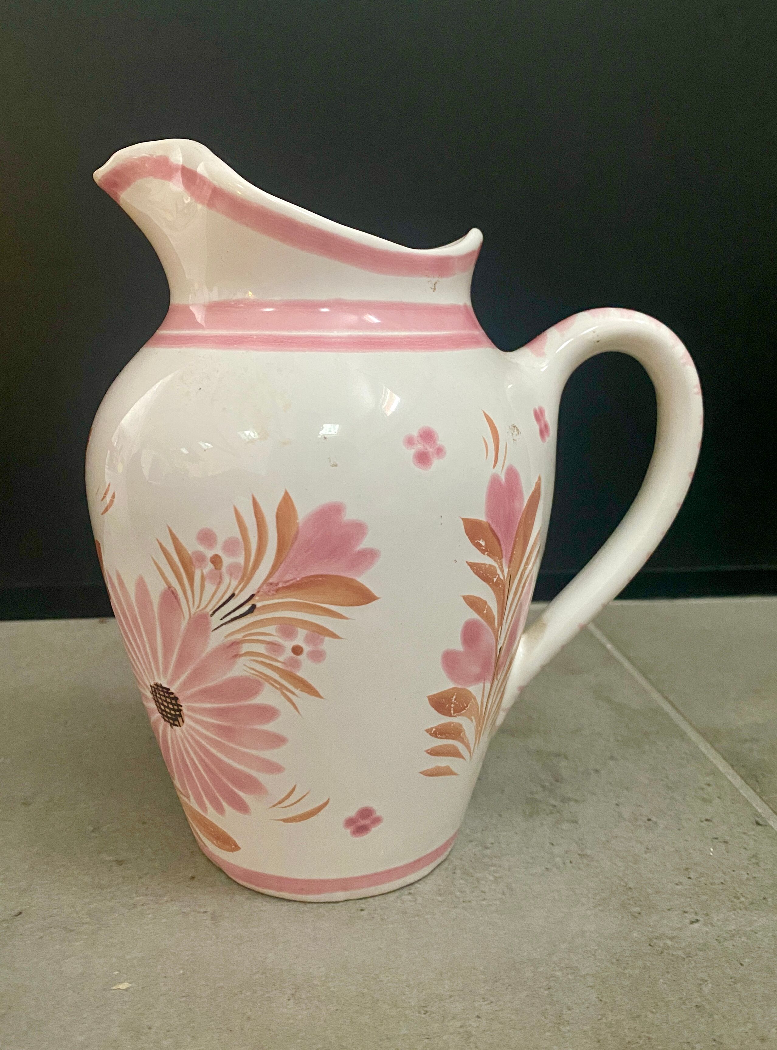 Vase "henriot - quimper", pink floral ceramic - 70s