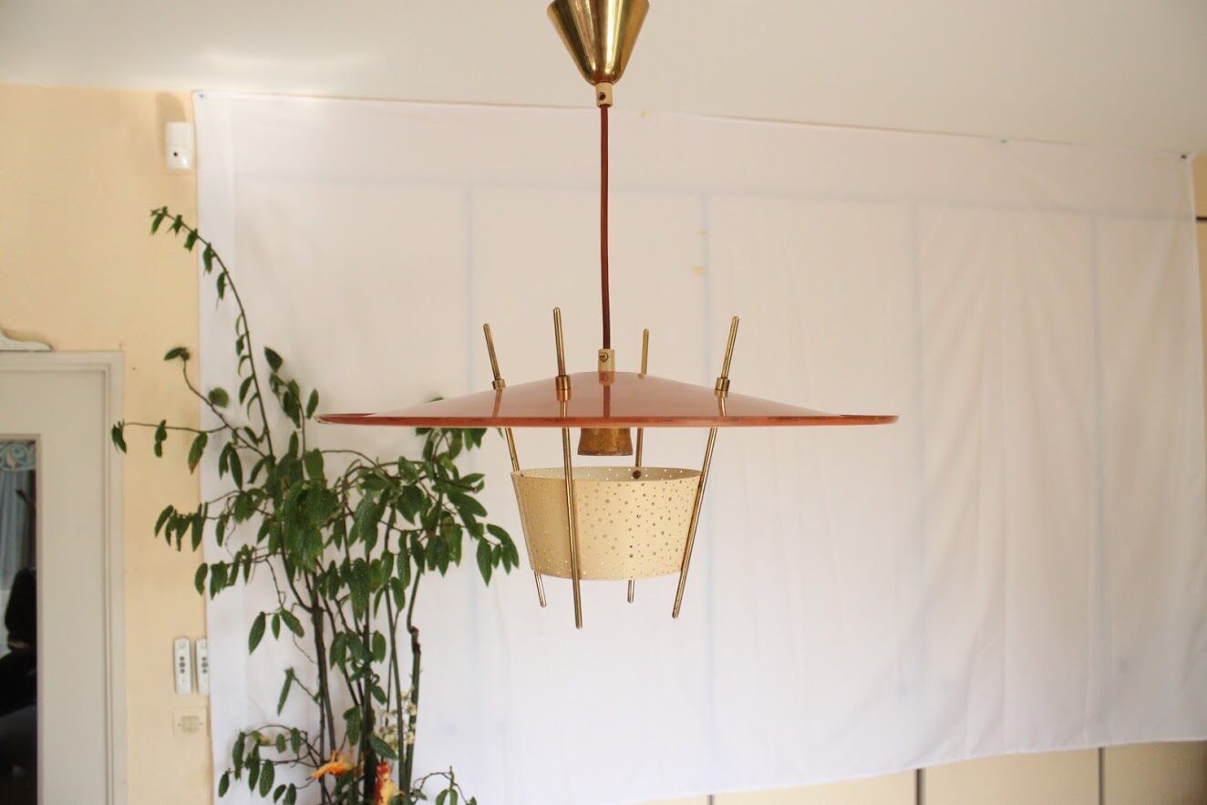 Hanging lamp by Ernest Igl perforated tole for Hillebrand