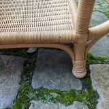 Vintage Rattan and Wicker Coffee Table - Glass Top - Bohemian Style