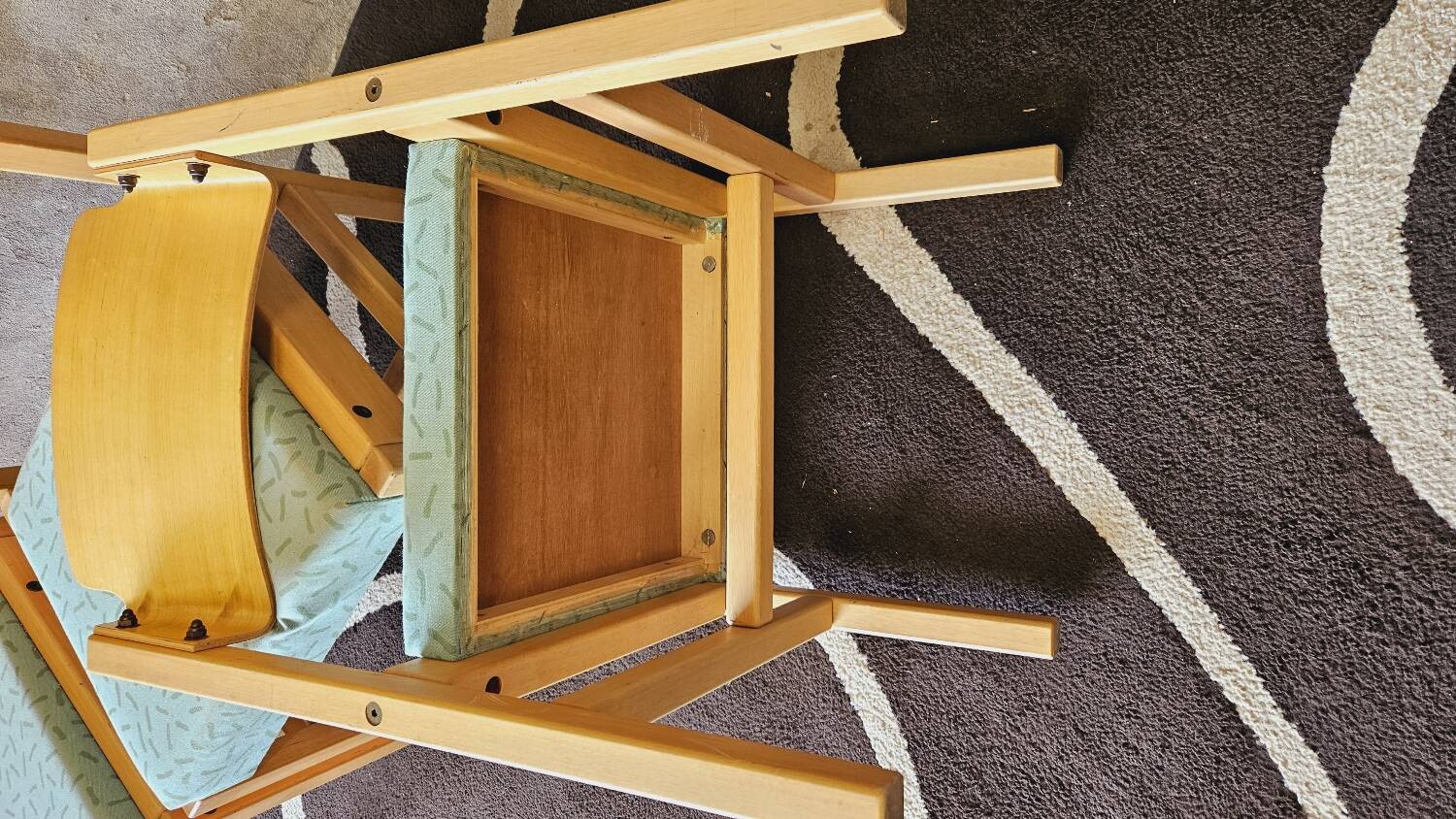 Set of 4 wooden and fabric chairs, 70s