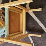 Set of 4 wooden and fabric chairs, 70s