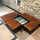 Table basse bar cocktail caché en loupe d'orme de Paul Michel, 1970 Roche Bobois