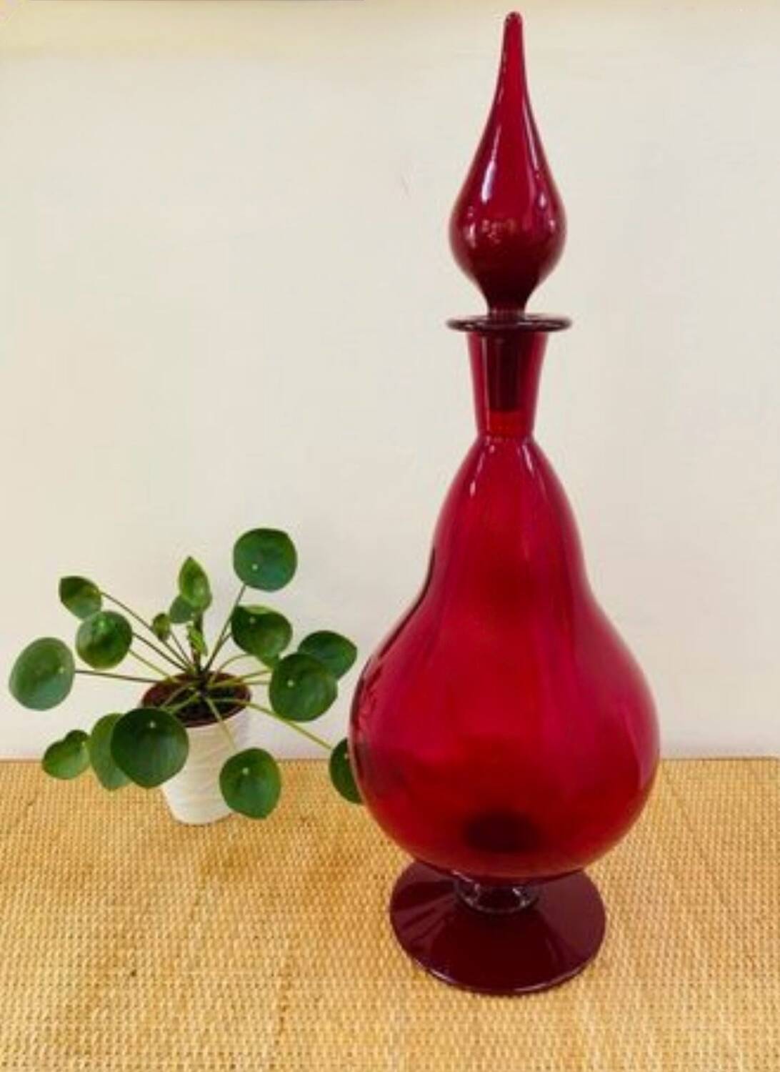 Large Empoli red blown glass carafe / Genie Bottle