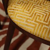 Ensemble de 4 chaises de salle à manger de style art déco en bois de chêne marron chocolat avec revêtement géométrique