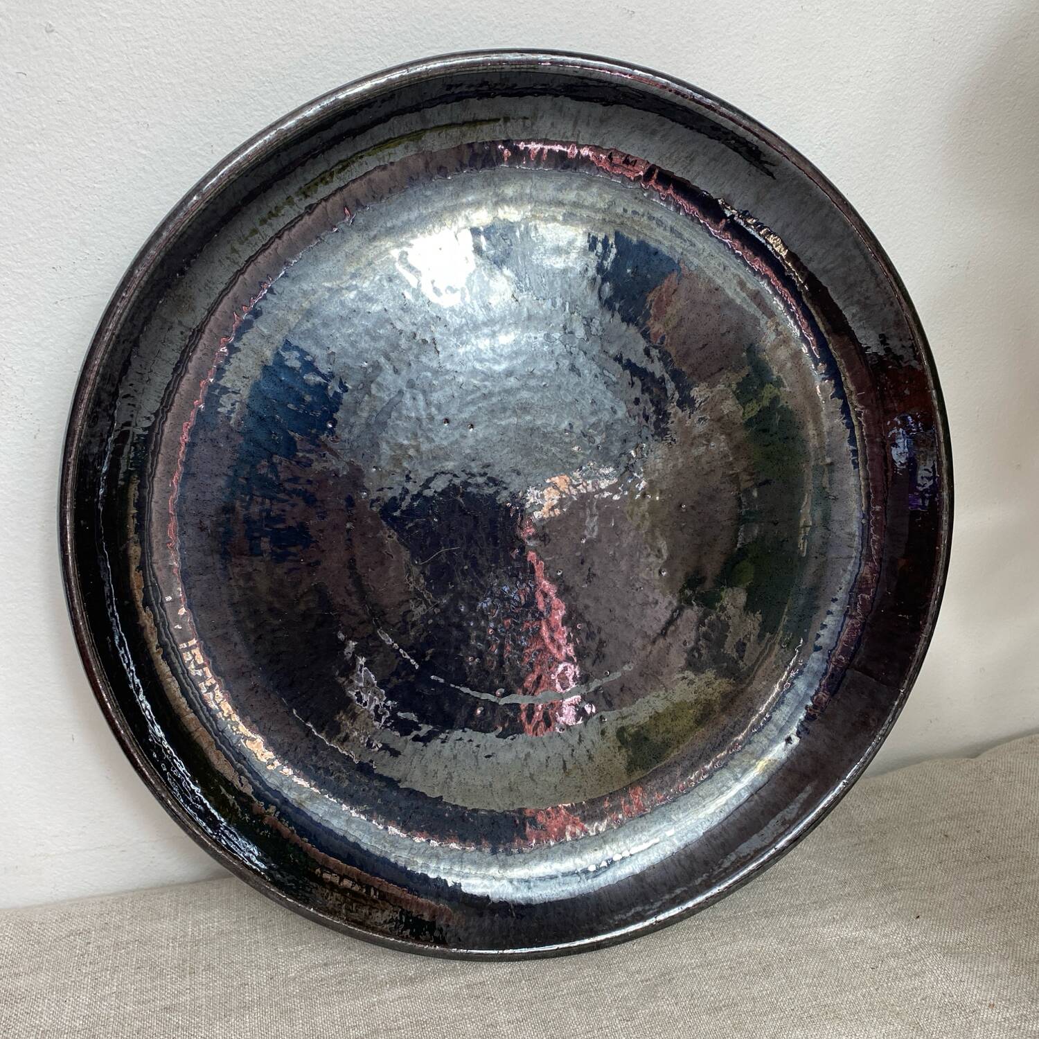 Round iridescent ceramic dish Vallauris