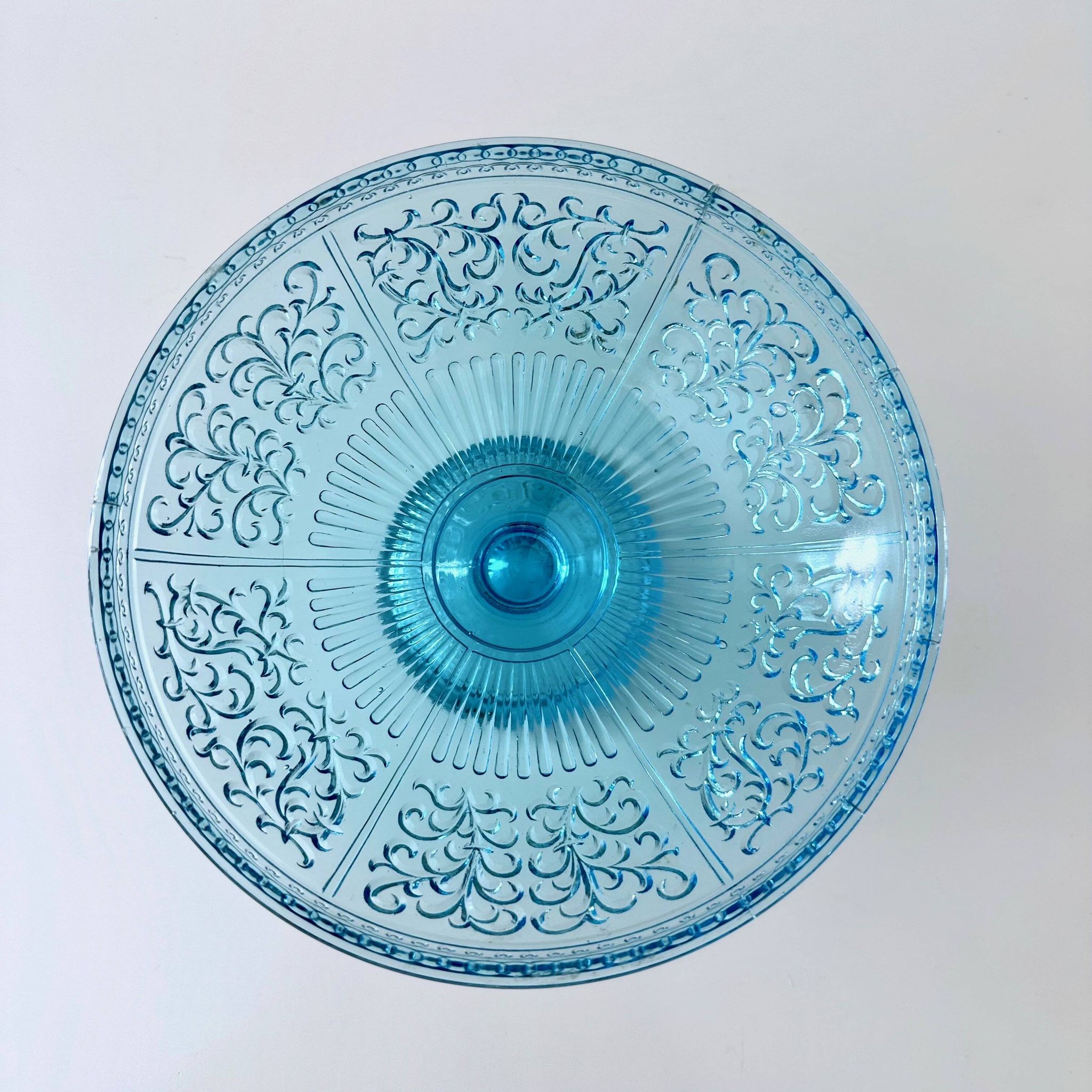 Bol ancien en verre, verre pressé turquoise, 19ème siècle
