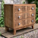 Art Deco chest of drawers in raw walnut burl