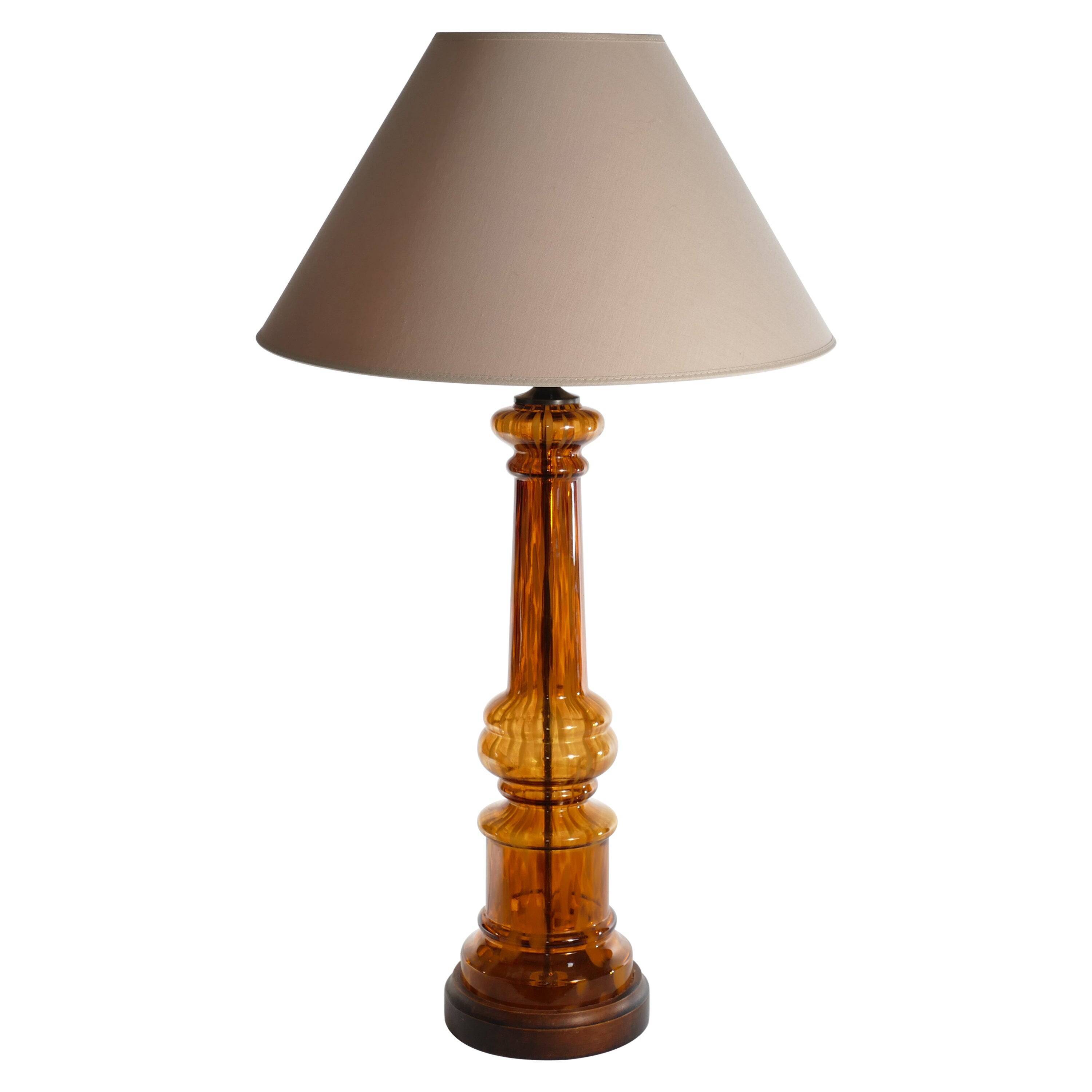 Scandinavian Modern Amber Glass Table Lamp by Miranda, 1970s