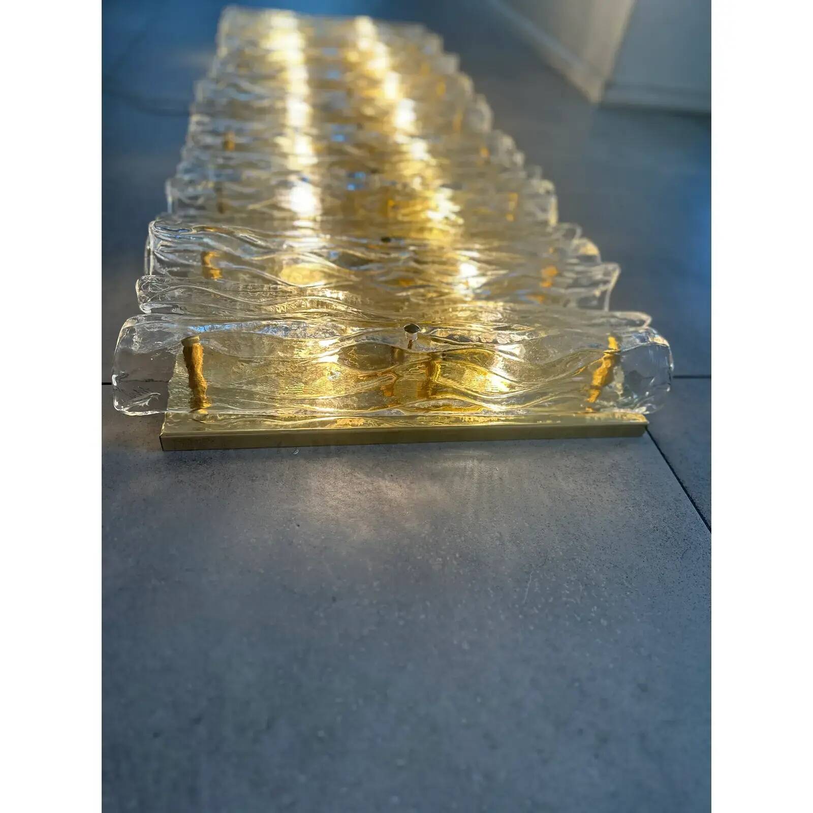 Contemporary Brass and Murano Glass Flush Mount Wall Sconces — Pair