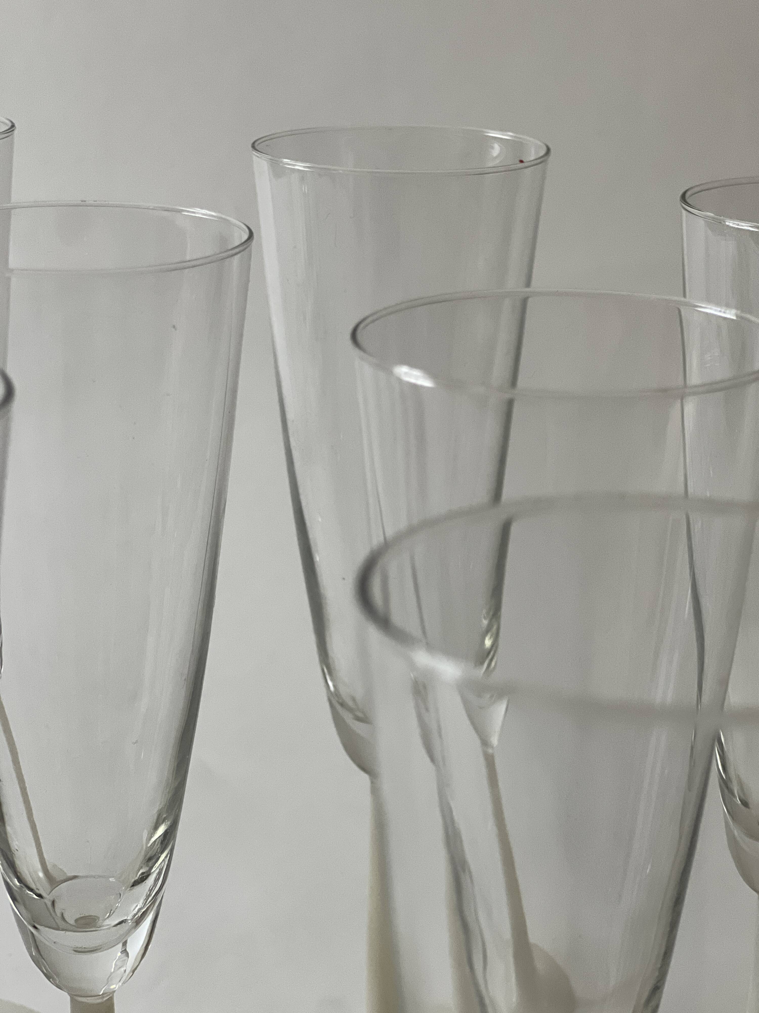 Set of 9 champagne glasses in glass and frosted opaline glass, France 1970