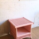 Vintage pink bamboo rattan side table or large bedside table