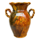Ancien grand vase en terre cuite vernissée jaspée