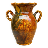 Ancien grand vase en terre cuite vernissée jaspée