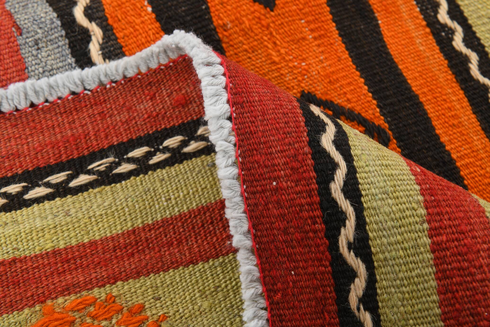 6x11 Pumpkin Orange Striped Turkish Vintage Kilim Rug, 182x320Cm