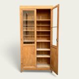 Parisian glass cabinet in solid raw oak, 1950