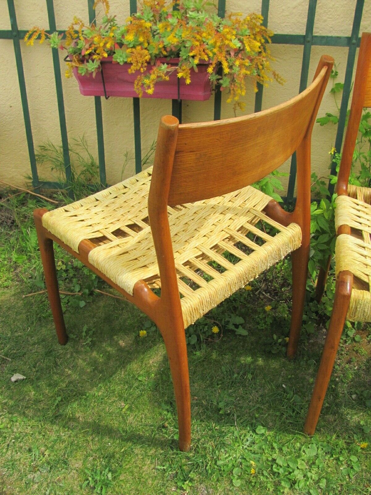 Three Scandinavian chairs - seated in braided rope