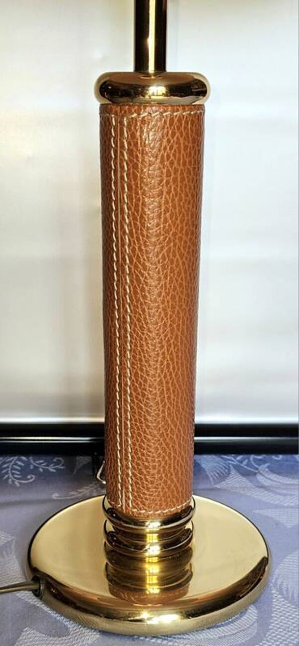 Lampe de bureau Lancel paris cuir granité fauve et laiton