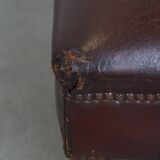 Ottoman vintage en cuir de mouton