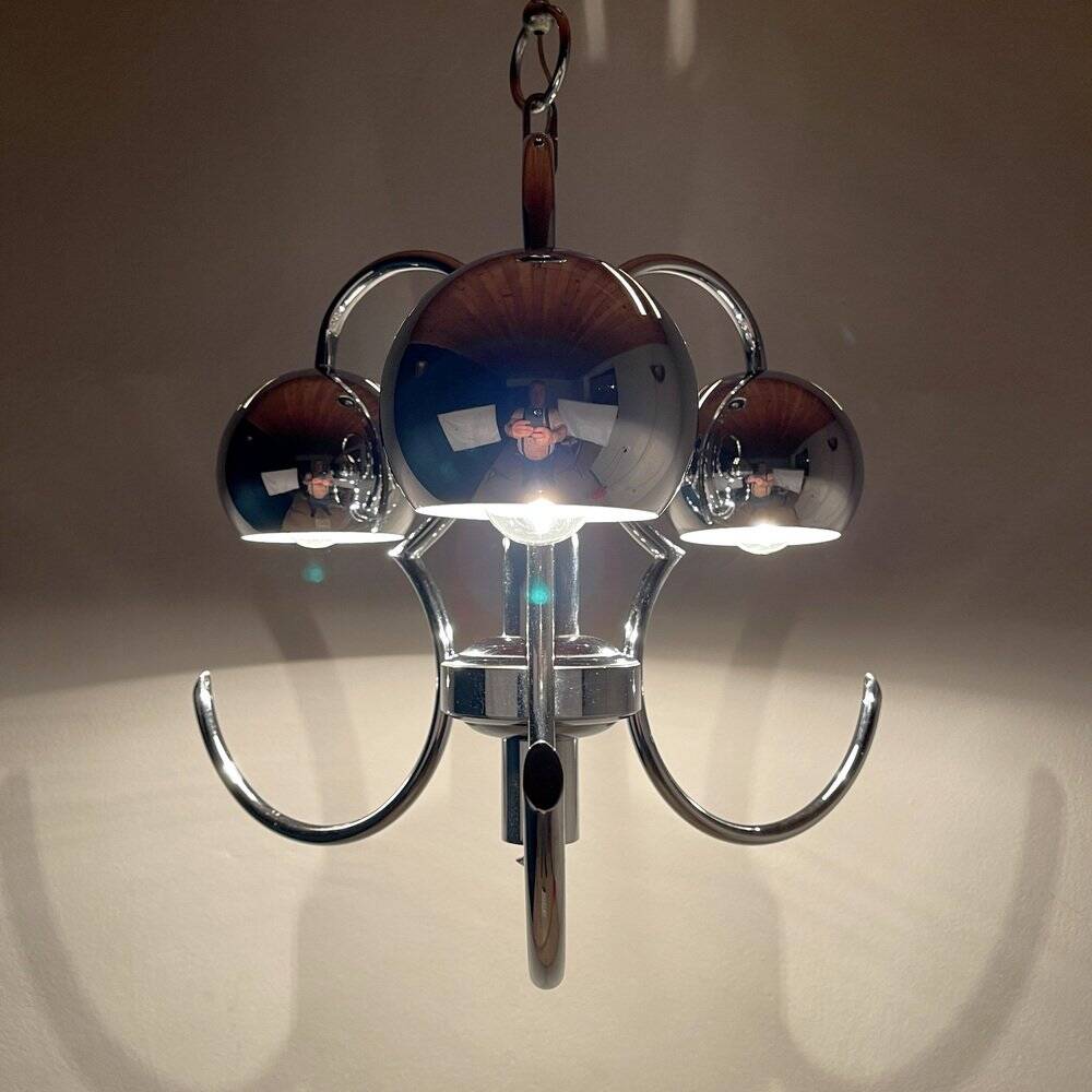 Vintage mid-century eye pendant lamp, Silver, Italy, 1970s