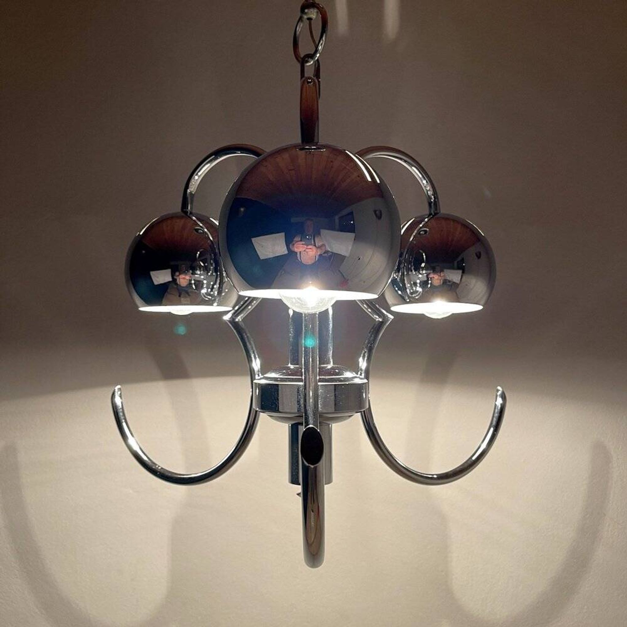 Vintage mid-century eye pendant lamp, Silver, Italy, 1970s