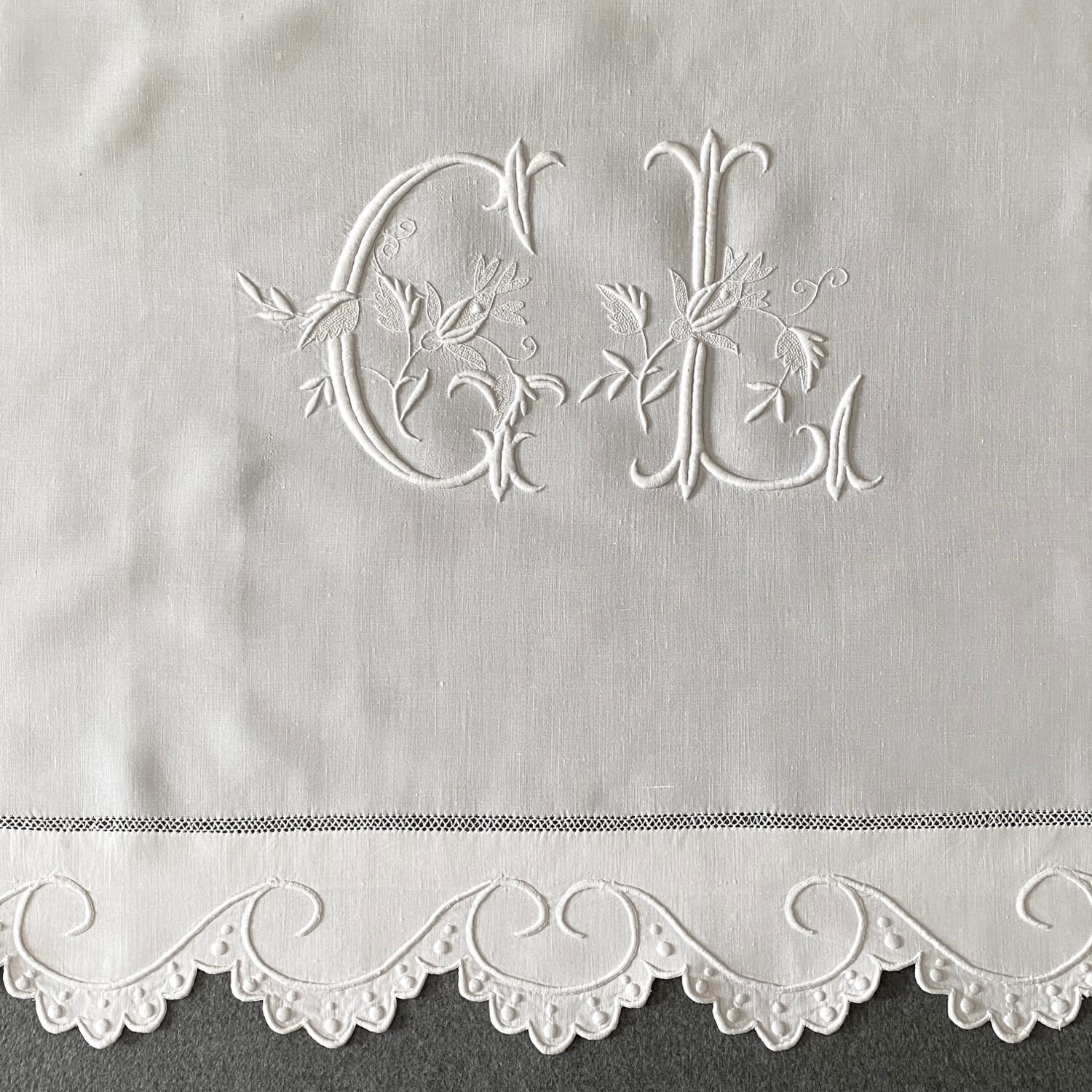 Old embroidered bed linen