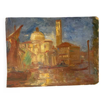 "Vue de Venise" huile sur papier