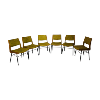 Suite of chairs Robert Debiève skai and wood