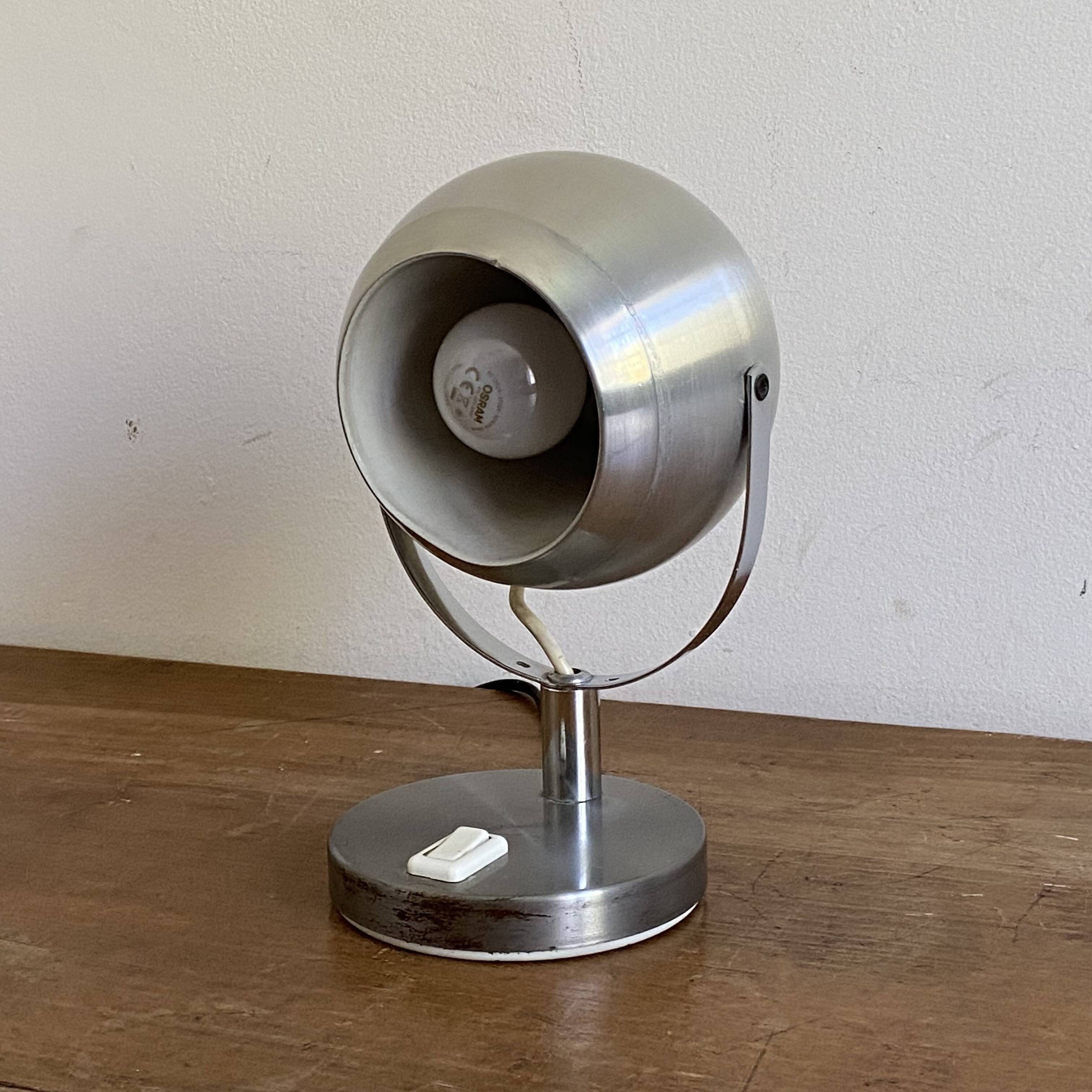Eye ball lamp. 1970. Brushed stainless steel.