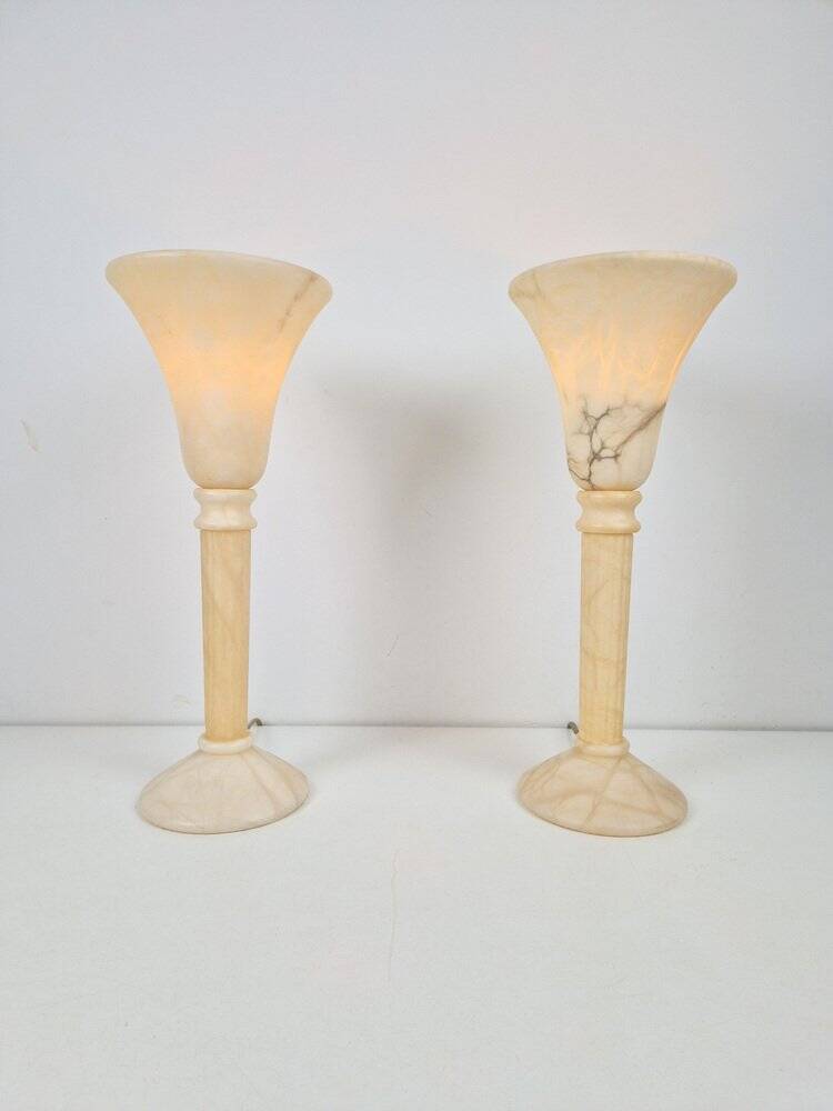 Lampes de table en albâtre vintage en marbre, années 1970, ensemble de 2