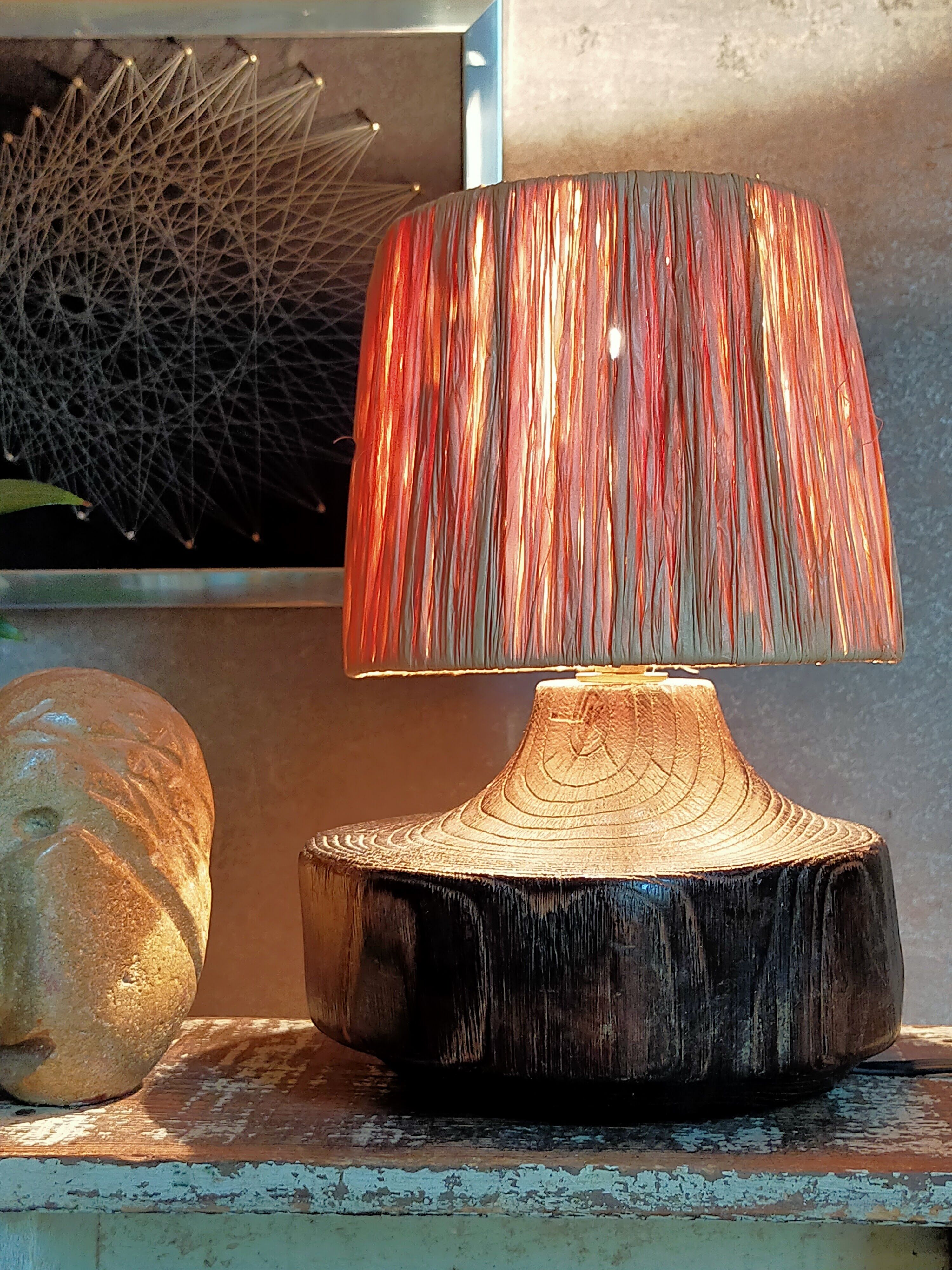 Brutalist free-form lamp in solid wood 60s