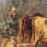 Andres Cortes (Spanish painter 1812-1879), landscape with cows and sheep. Oil on canvas 19th century