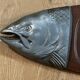 Plat poisson vintage bois et Métal– plateau de service saumon/truite –