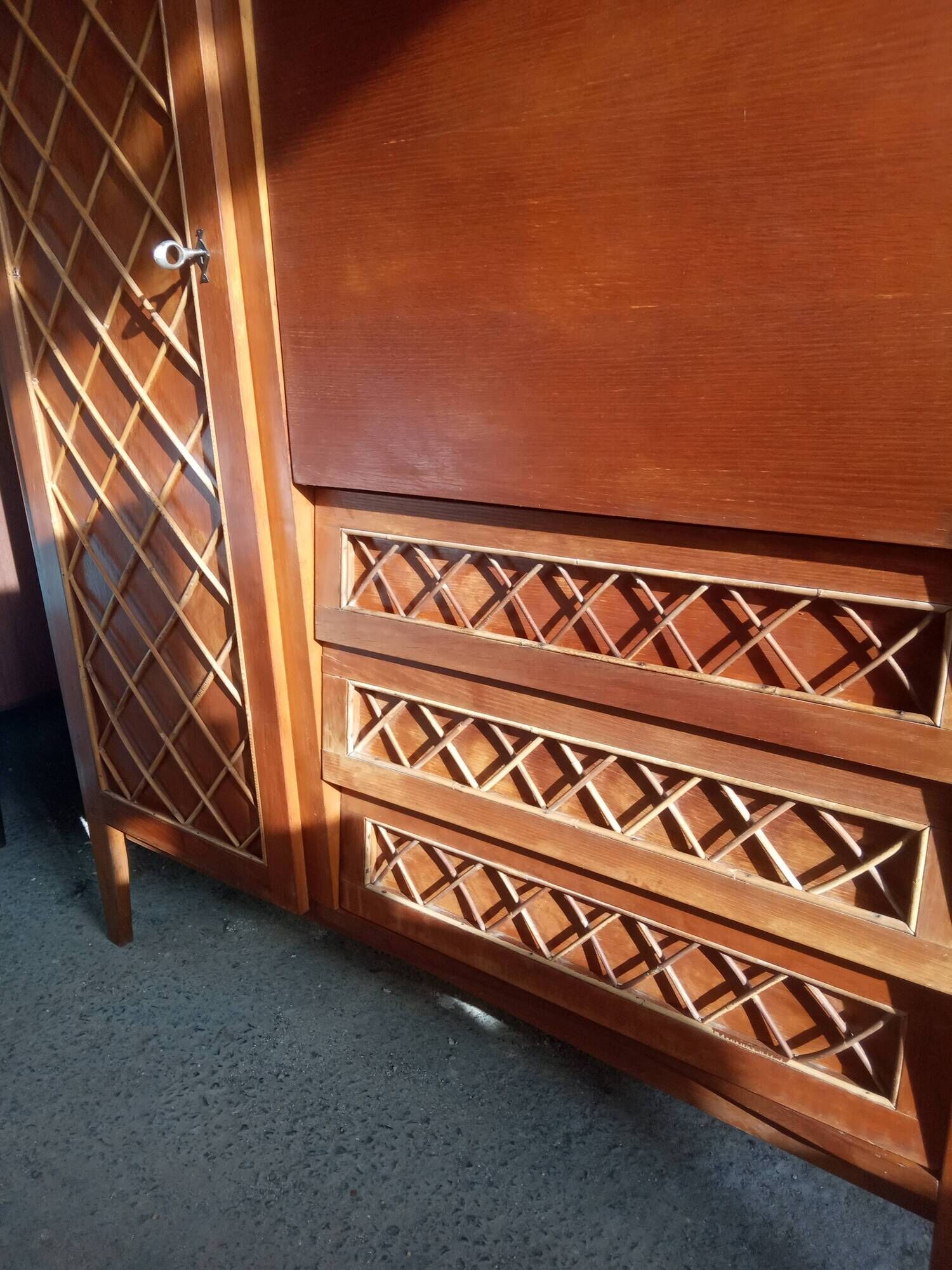 Furniture secretary vintage wood and rattan
