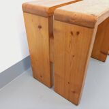 Pair of vintage Charlotte Perriand Les Arcs stools in pine from the 60s 70s