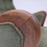 1960s, Danish highback armchair, green furniture velour, teak wood.