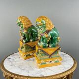 Pair of Guardian Lions in Glazed Ceramic, China, 20th Century