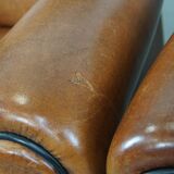 Set of 2  vintage cognac-colored sheep leather armchairs