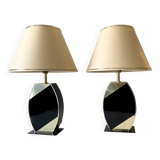 Pair of table lamps, the dolphin, black cream and gold 1970