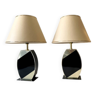 Pair of table lamps, the dolphin, cream black and gold 1970