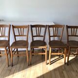 Set of 5 beech wood bistro chairs from the 1950s