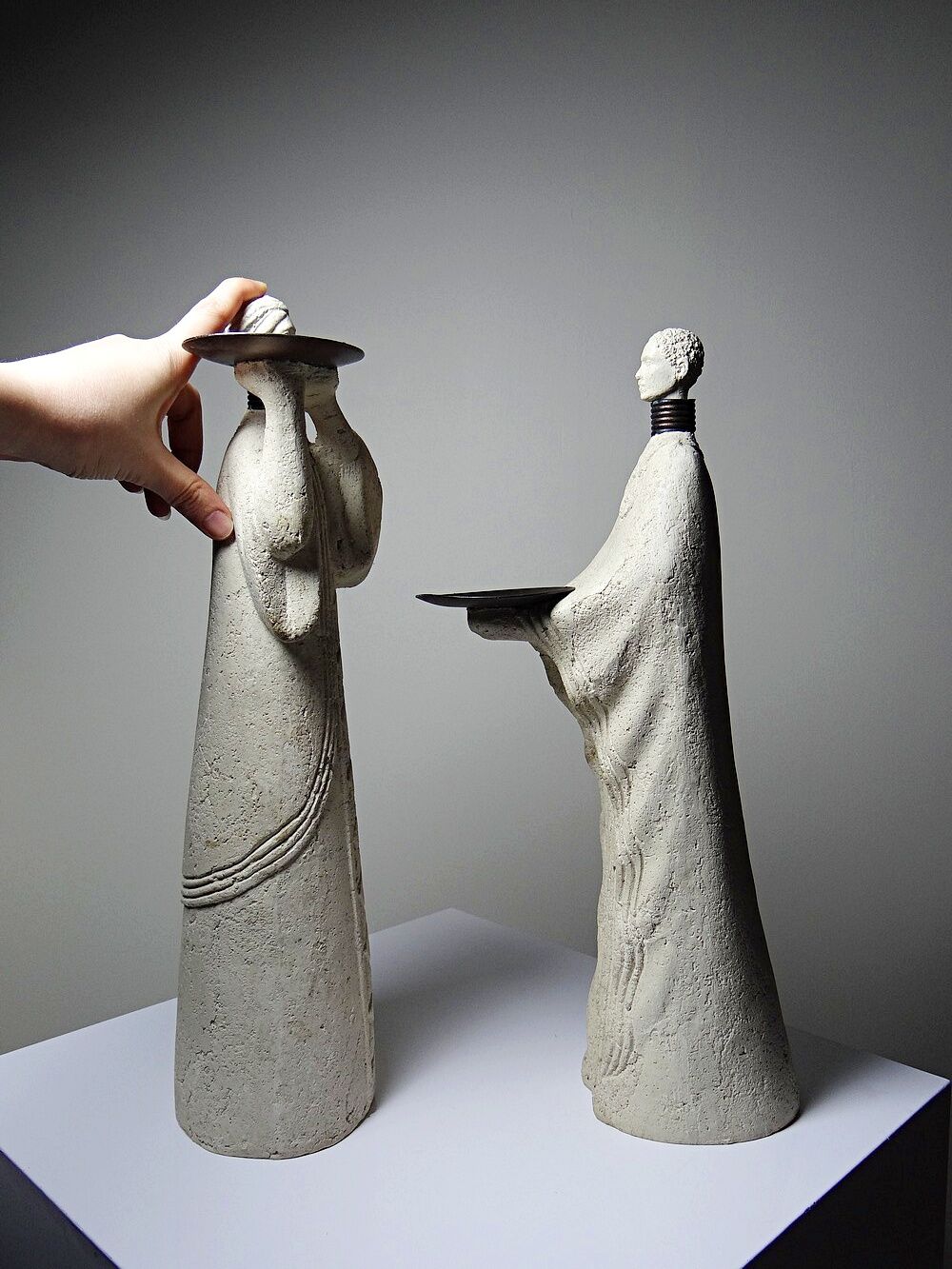 Pair of candlesticks "Akwe Priestesses" contemporary African Holländer style