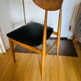 Set of 6 Vintage 1960s Scandinavian Chairs in Beech and Black Leatherette