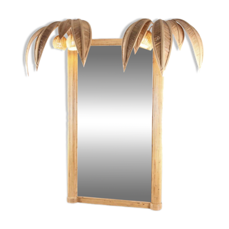Miroir « cocotier » éclairant en rotin