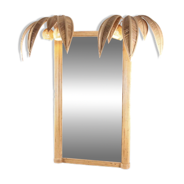"Coconut tree" illuminating mirror in rattan