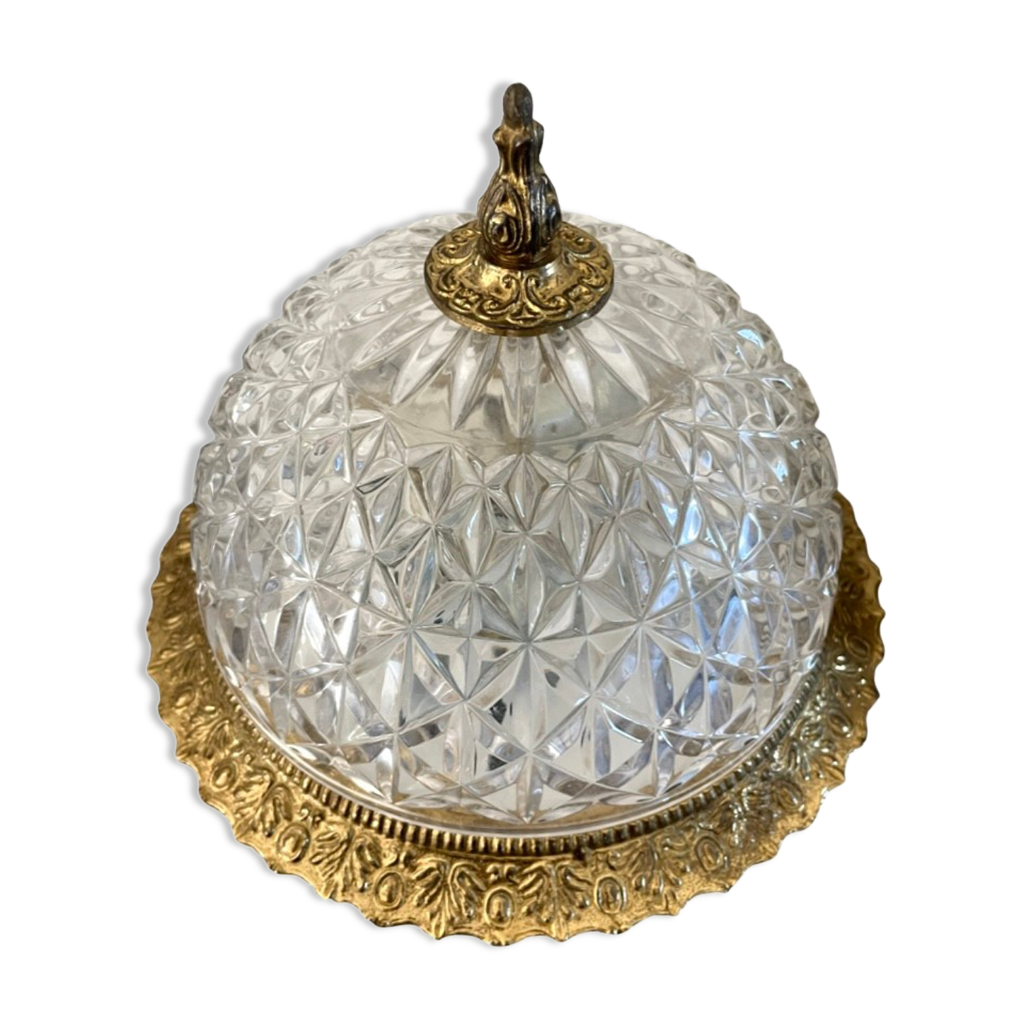 Vintage ceiling lamp in glass and brass