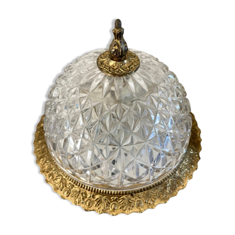 Vintage ceiling lamp in glass and brass