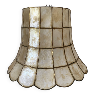 Pagoda hanging lampshade in mother-of-pearl and brass